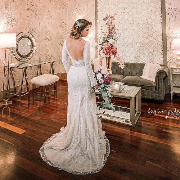 David's Bridal | Dresses | Art Deco Ivory Size 4 Wedding Gown | Poshmark